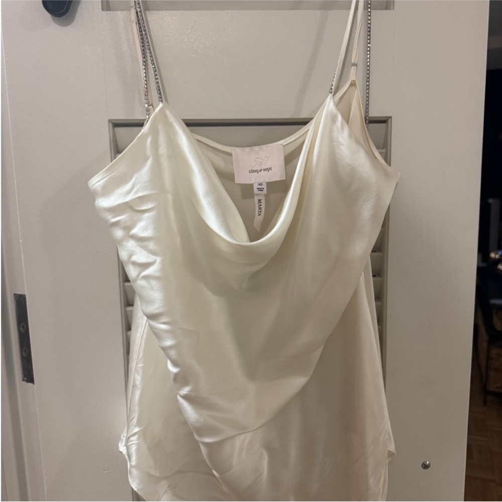 Cinq à Sept Cream Satin Cowl Neck Top
